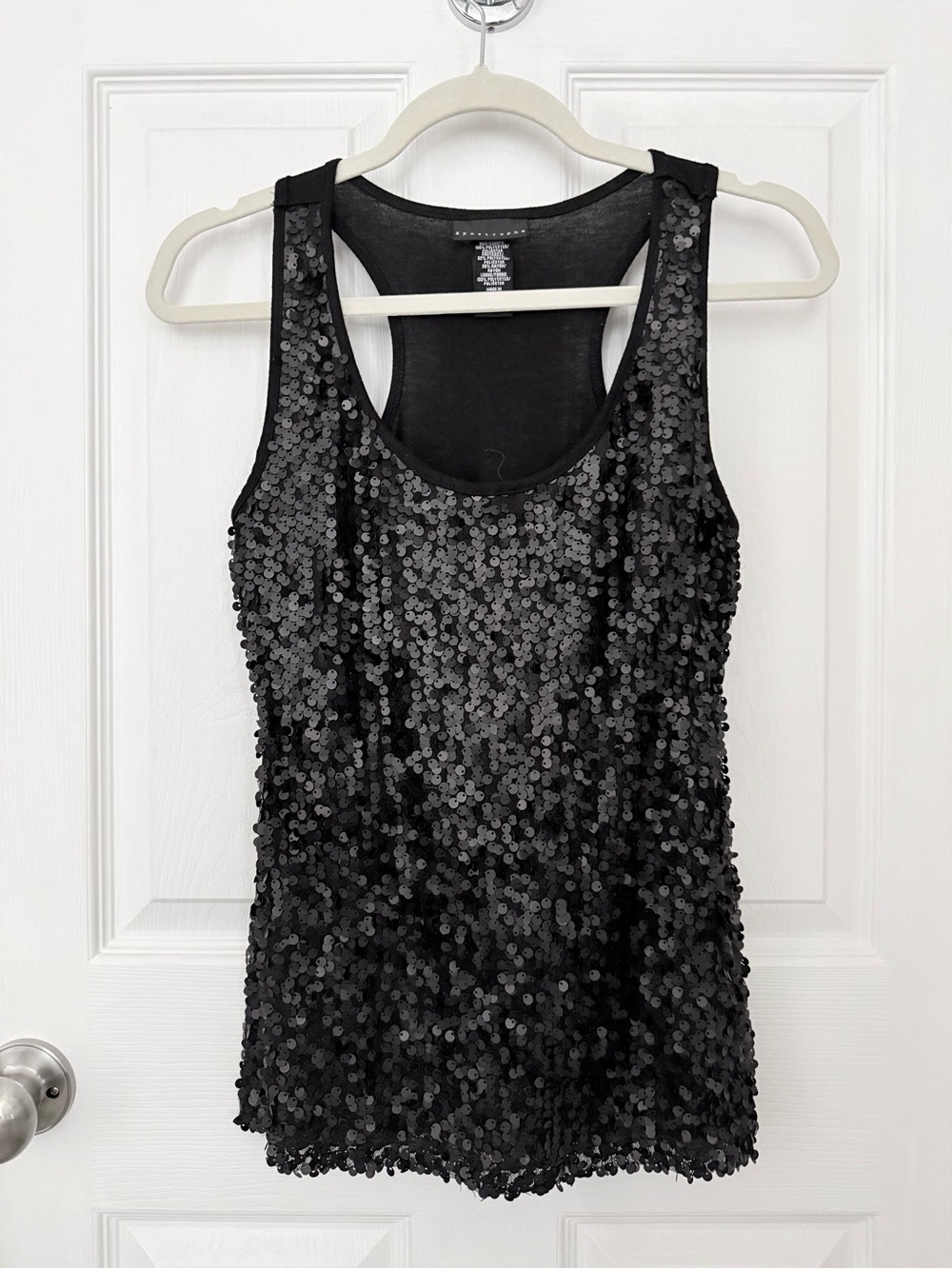 Apostrophe Black Sequin Tank Top Racerback Halloween Party XS Runs Large